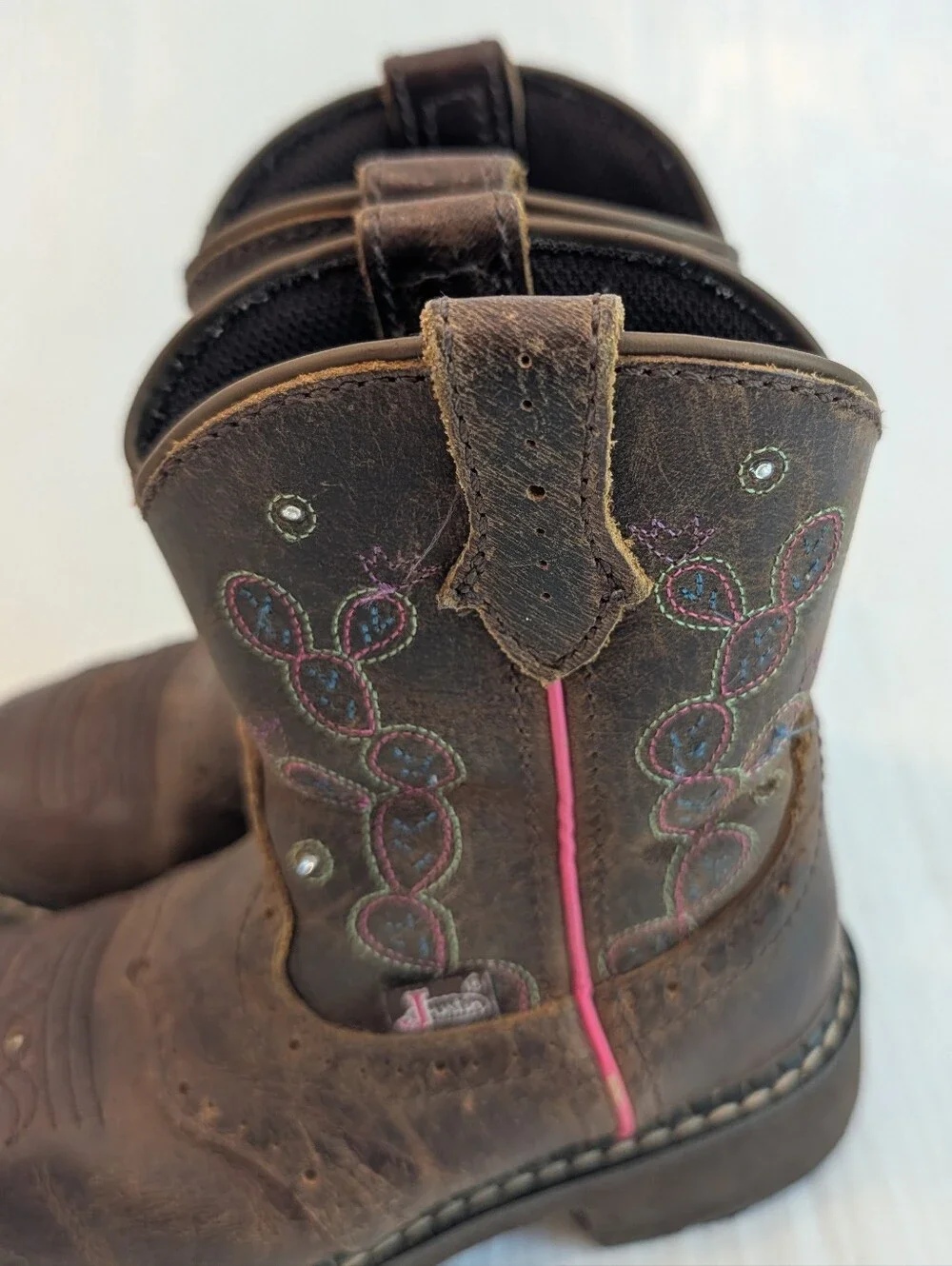 Kids Brown Western Cowboy Boots with Pink Accents